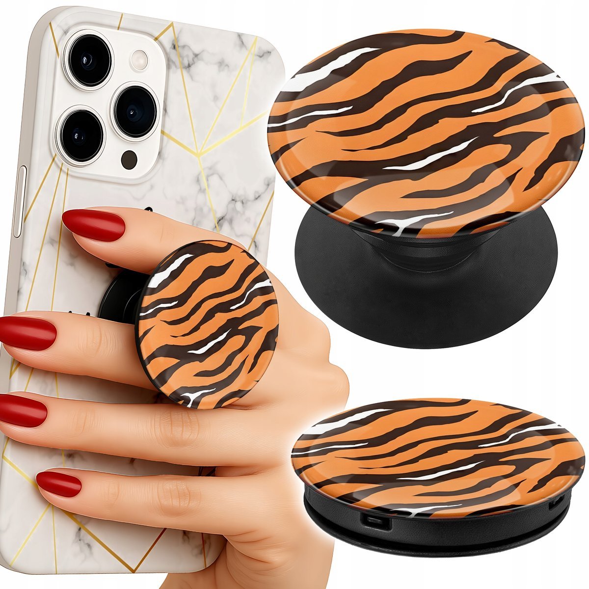 Uchwyt do telefonu Popsocket na palce/stojak TYGRYSIE PASKI MODNE WZORY