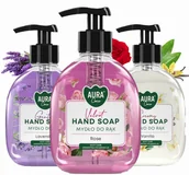 Mydła - Zestaw 3x300 ml AURA Care Mydło Do Rąk Z Dozownikiem Lawenda Róża Wanilia - miniaturka - grafika 1