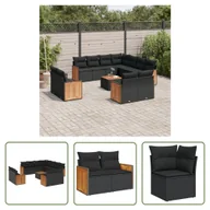 Meble ogrodowe - The Living Store 12-cz. zestaw mebli do ogrodu - z poduszkami - czarny - polirattan - Sofa Ogrodowa - miniaturka - grafika 1