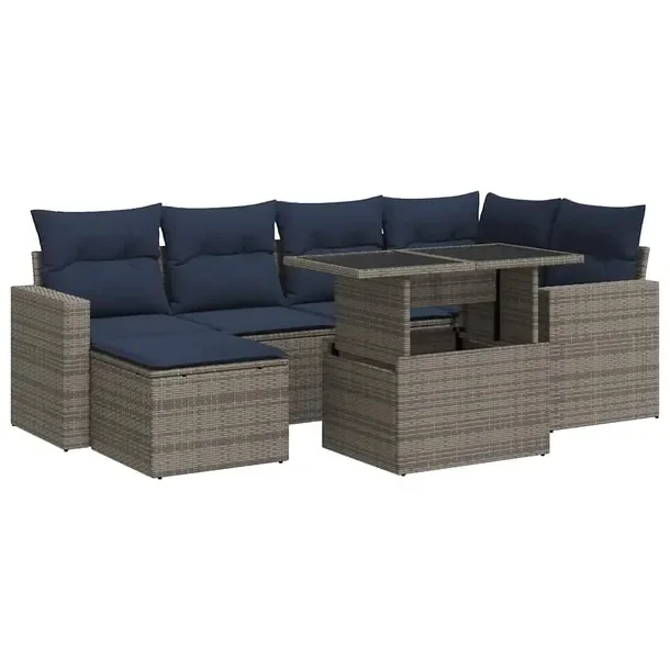 Modułowy zestaw wypoczynkowy z rattanem PE, szary, 55-65,5 x 55-62 x 69 cm