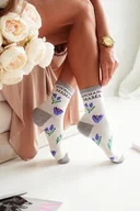 Skarpetki damskie - Skarpetki damskie z wyjątkowym napisem Kochana Mama kremowe Milena - miniaturka - grafika 1