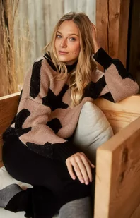 Wzorzysty sweter damski Z-SW-4223, Kolor beżowo-czarny, Rozmiar XS, Moodo - Primodo.com - Swetry damskie - miniaturka - grafika 1