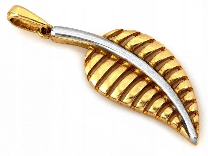 Złota zawieszka 585 liść paproci dwa kolory złota 1.56g wisior na łańcuszek
