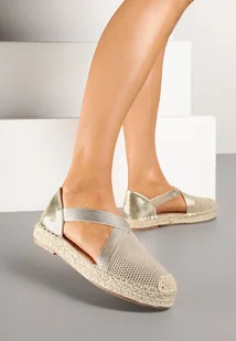 Złote Espadryle Ozdobione Plecionką i Paskiem Morinia - Espadryle damskie - miniaturka - grafika 1