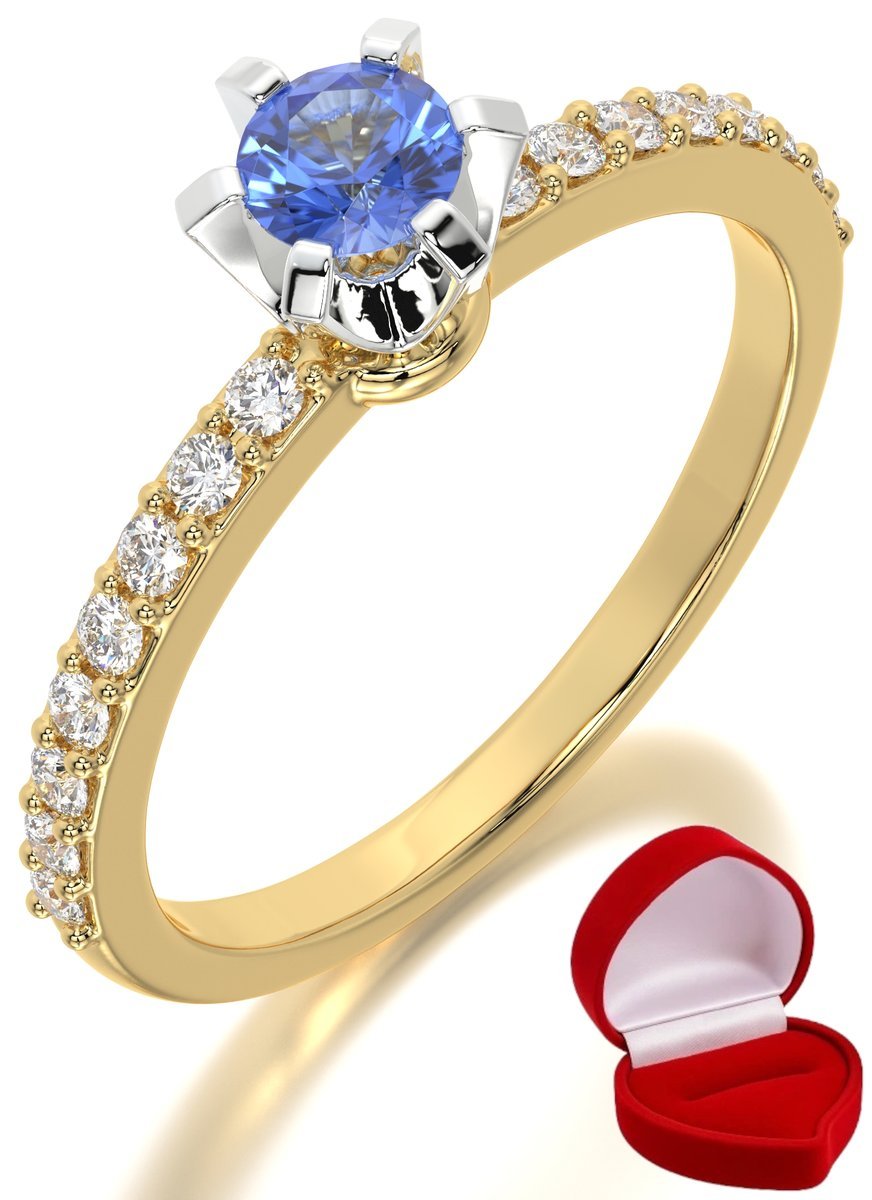 ZŁOTY PIERŚCIONEK ZARĘCZYNOWY 585 14k SZAFIR 0,19 ct + PUDEŁKO R8