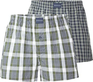 Bokserki męskie TOM TAILOR, 2-pak - bielizna, spodenki, bawełna, logo, kratka niebieski/zielony/biały 2XL - Majtki męskie - miniaturka - grafika 1