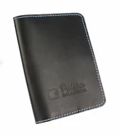 Etui na dokumenty i karty - Etui Na Karty Dokumenty PolskaGalanteria Duże Skóra Naturalna Pionowe CZARNY Z BŁĘKITNĄ NITKĄ - miniaturka - grafika 1