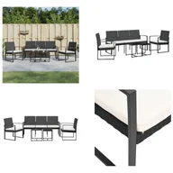 Meble ogrodowe - vidaXL 5-częściowy ogrodowy zestaw jadalny z poduszkami z czarnego rattanu PP - ogrodowy zestaw jadalny - ogrodowe zestawy jadalne - zestaw jadalny - zestaw jadalny na taras - miniaturka - grafika 1