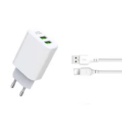 Ładowarki do telefonów - XO ładowarka sieciowa L85C 2x USB 2,4A biała + Kabel Lightning - miniaturka - grafika 1