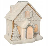 Ozdoby bożonarodzeniowe - Figurka świąteczna tworzywo sztuczne domek biały LED 18,5x21cm 1szt - miniaturka - grafika 1