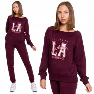 BLUZA Damska Dresowa MORAJ Klasyczny Krój Bordowa z Nadrukiem Modna L - Bluzy damskie - miniaturka - grafika 1