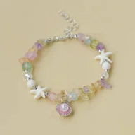 Bransoletki - Kolorowa Bransoletka Muszla Perła Kamienie Ręcznie Robiona Summer Shells - miniaturka - grafika 1