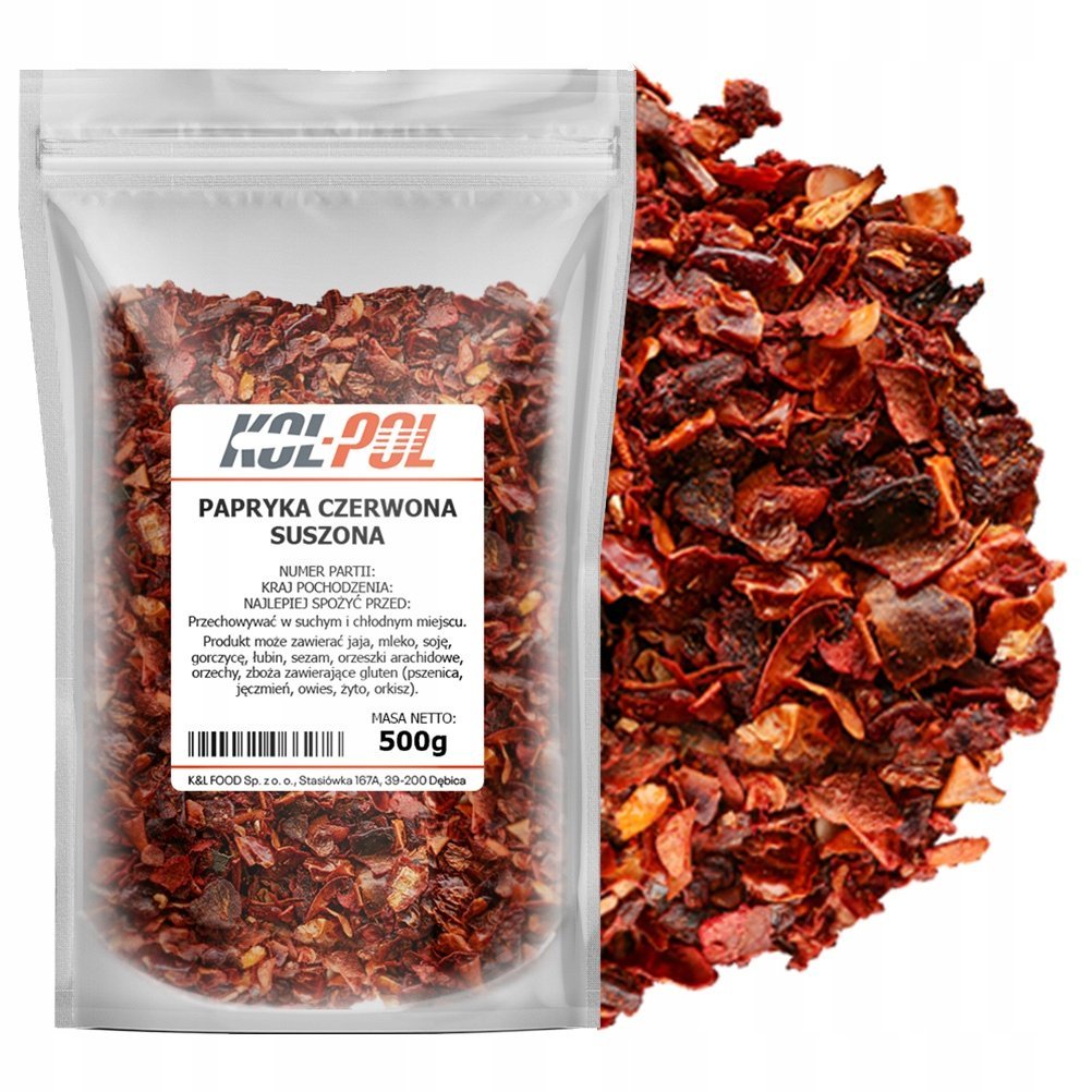 PAPRYKA CZERWONA PŁATKI 500g Suszona aromatyczna naturalna jakość Kol-Pol
