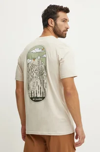 Columbia t-shirt bawełniany kolor beżowy wzorzysty - Koszulki męskie - miniaturka - grafika 1