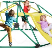 Place zabaw - Zestaw 2 w 1: Kopuła do Wspinaczki i Zjeżdżalnia, Stabilna Metalowa Drabinka Geometryczna o Nośności 150 kg, Plac Zabaw (Zielony + Żółty) - miniaturka - grafika 1