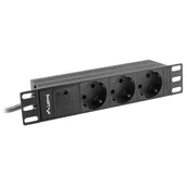 Listwy zasilające - Listwa zasilająca Lanberg do szaf 10" 1U 10A PDU 3x Schuko 2m czarna - miniaturka - grafika 1