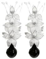 Sztuczne kwiaty - Pasująca para srebrnych wazonów z białymi i czarnymi sztucznymi kwiatami, ozdoby do salonu, parapet, akcesoria domowe, 32 cm - miniaturka - grafika 1