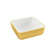 Umywalki - Umywalka Nablatowa Malaga Invena Trend 39 Cm, Kwadratowa Biało Złota - miniaturka - grafika 1