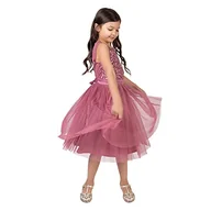 Sukienki - Maya Deluxe Dziewczęca sukienka midi z cekinami zdobiona impreza tutu druhny ślub z kokardą na pasek, Pustynna róża, 5-6 lat - miniaturka - grafika 1