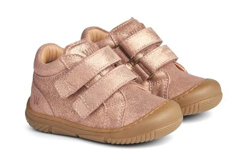 Wheat Ivalo buty dziecięce do nauki chodzenia, na rzep, błyszczące, rozmiary dla małych dzieci, uniseks, dla chłopców i dziewczynek, 100% skóra, oddychające, 2026 Róża, 19 EU