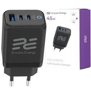 Nowa ładowarka sieciowa 45W USB-A + 2x USB-C QC PPS PD Encore Energy MD-4583RA - Ładowarki do telefonów - miniaturka - grafika 1