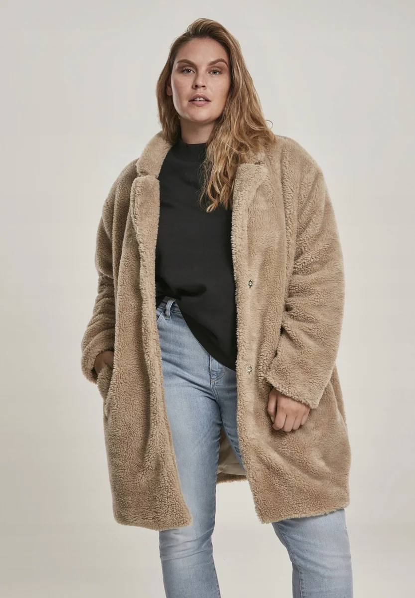URBAN CLASSICS BRĄZOWY PŁASZCZ Z FUTRA SZTUCZNEGO Z KOŁNIERZEM M 2FA