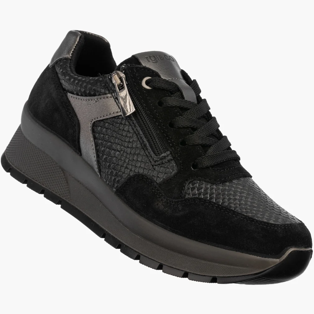 Sneakersy Damskie Skórzane Buty Na Platformie Półbuty Czarne IGI&CO 39