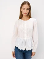 Bluzki damskie - Mohito - Bawełniana bluzka - biały - miniaturka - grafika 1