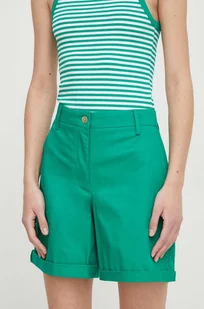 Tommy Hilfiger szorty damskie kolor zielony gładkie high waist - Spodenki damskie - miniaturka - grafika 1