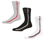 Skarpetki damskie - Ben Sherman Męskie grube skarpety sportowe w kolorze czarnym/białym/szarym z kolorowym nadrukiem, autentyczny branding - opakowanie zbiorcze 3 szt, Czarny Biały Szary, rozmiar uniwersalny - miniaturka - grafika 1
