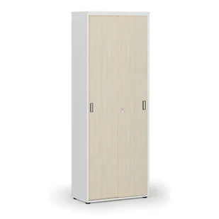 Szafa biurowa z drzwiami przesuwnymi PRIMO WHITE, 2128 x 800 x 420 mm, biały/brzoza - Szafy biurowe - miniaturka - grafika 1