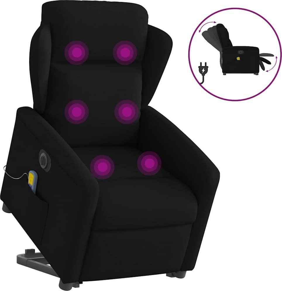 vidaXL Podnoszony fotel masujący, elektryczny, rozkładany, czarny