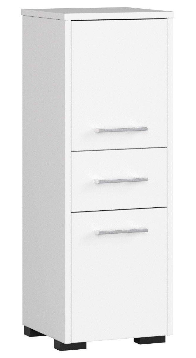 Szafka łazienkowa wolnostojąca: jedna szuflada, dwoje drzwiczek, trzy półki, kolor: biały, wymiary mebla: szer. 30 cm, wys. 85 cm, gł. 30 cm