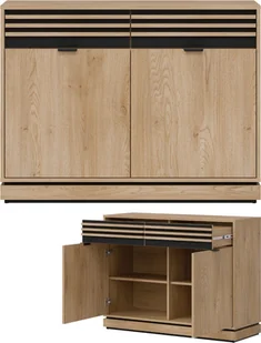 Komoda mała dwudrzwiowa z szufladami Lamele Dąb Cremona Czarny FERRO FE02 - Komody - miniaturka - grafika 1