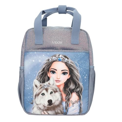Depesche 13154 TOPModel Wolf - Plecak w kolorze ciemnoniebieskim, z motywem modelu, gwiazdkami i brokatem, torba z regulowanymi paskami