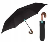 Parasole - Parasol półautomatyczny składany Perletti czarny z pokrowcem brązowa rączka - miniaturka - grafika 1
