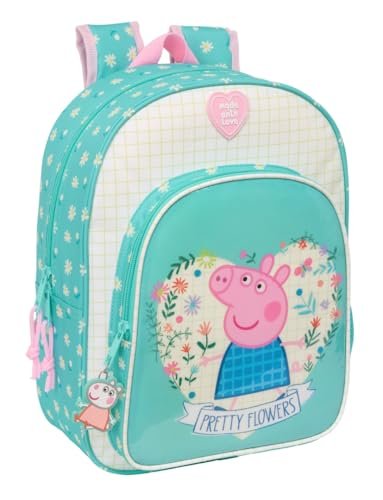 PEPPA PIG PRETTY FLOWERS - Animowany plecak szkolny dla dzieci, plecak dziecięcy, plecak dziecięcy, odpowiedni do wózka, idealny dla dzieci w wieku szkolnym, wygodny i wszechstronny, jakość i