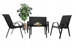 ZESTAW MEBLI OGRODOWYCH BALKON TARAS STÓŁ ŁAWKA 2x KRZESŁA MARBELLA CZARNY - Meble ogrodowe - miniaturka - grafika 1