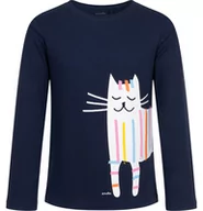 Bluzki dla dziewczynek - T-shirt z długim rękawem dla dziewczynki, z kotem kreskowym, granatowy, 2-8 lat - miniaturka - grafika 1