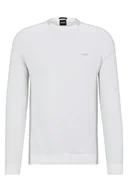 Swetry męskie - BOSS Rinos sweter męski z mieszanki bawełny z logo w paski, biały, XL - miniaturka - grafika 1
