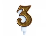 Urodziny dla dorosłych - GAM Świeczka cyferka ze złotą obwódką i złotym brokatem - 3 - 1 szt. EKSUZB-3 - miniaturka - grafika 1