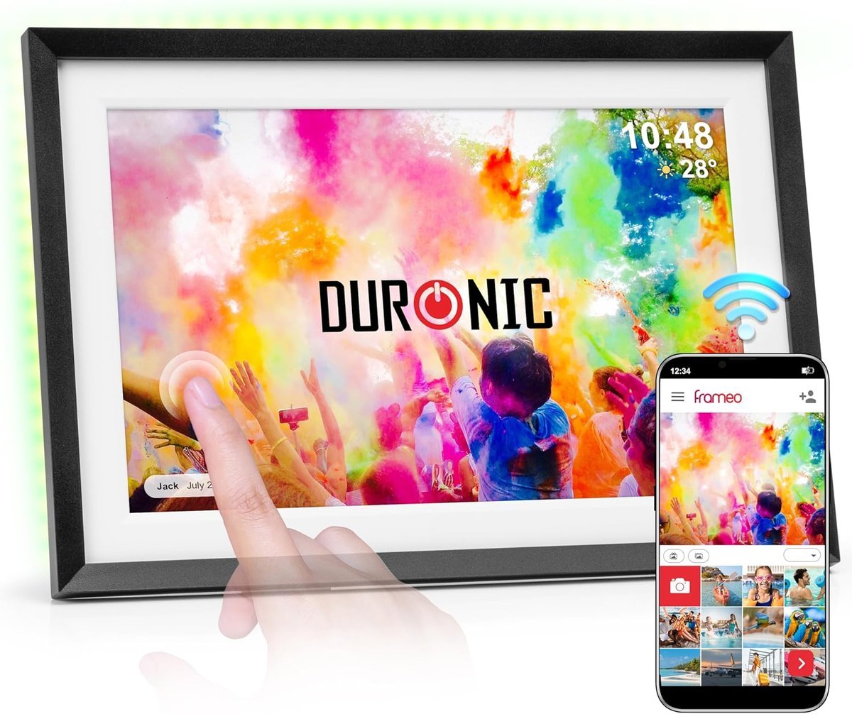 Duronic Frameo PF2A BK Ramka cyfrowa na zdjęcia i filmy Wi-Fi rotacyjna elektroniczna ramka na zdjęcia wysoka rozdzielczość 1280 x 800 Ekran dotykow..