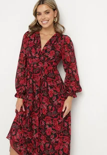 Bordowa Maxi Sukienka z Kopertowym Dekoltem w Modny Print Ceconna - Sukienki - miniaturka - grafika 1