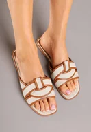 Klapki i japonki damskie - Brązowo-Beżowe Klapki z Ozdobnymi Paskami Silferia - miniaturka - grafika 1