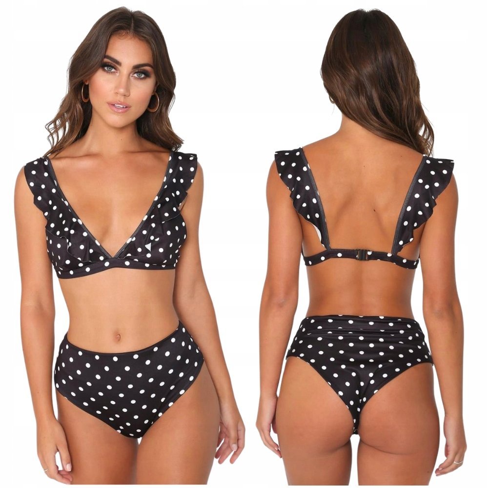STRÓJ KĄPIELOWY DWUCZĘŚCIOWY BIKINI KOSTIUM RETRO GROSZKI WYSOKI STAN M
