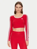 Bluzki damskie - adidas Bluzka adicolor 3-Stripes JD4626 Czerwony Slim Fit - miniaturka - grafika 1
