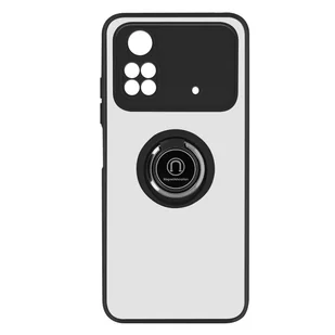 Etui Xiaomi Poco X4 Pro 5G Bi-material Metal Ring Function Stand czarne - Etui i futerały do telefonów - miniaturka - grafika 1