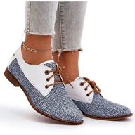 Półbuty damskie - Skórzane Półbuty Damskie Na Płaskim Obcasie Maciejka 06461-17 Niebieskie - miniaturka - grafika 1