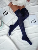 Skarpetki męskie - Zakolanówki bawełniane ażurowe warkocz ze wstążką-37-41 - miniaturka - grafika 1