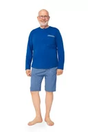 Piżamy damskie - PIŻAMA MĘSKA 2XL DŁUGI RĘKAW KRÓTKIE SPODENKI SZORTY BAWEŁNIANA CHABROWA - miniaturka - grafika 1